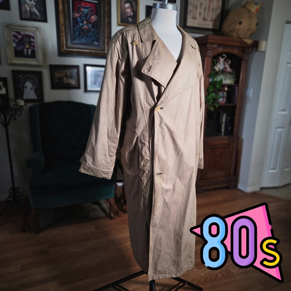 Vintage 80s‎ Giorgio Armani Womens Tan Classic Trench Coat Made in Italy Size 38